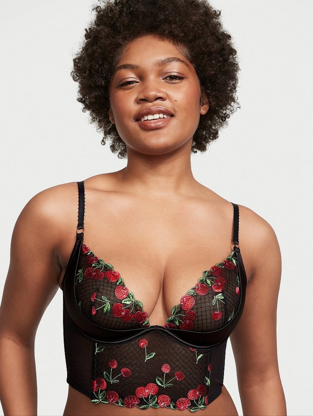 Victoria Secret Very SexyCherry Embroidery Quarter-Cup Corset Top -black Cherri